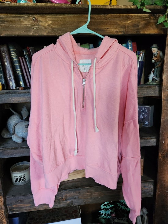 aerie Tops - aerie Pink Cropped Half-Zip Hooded Sweatshirt